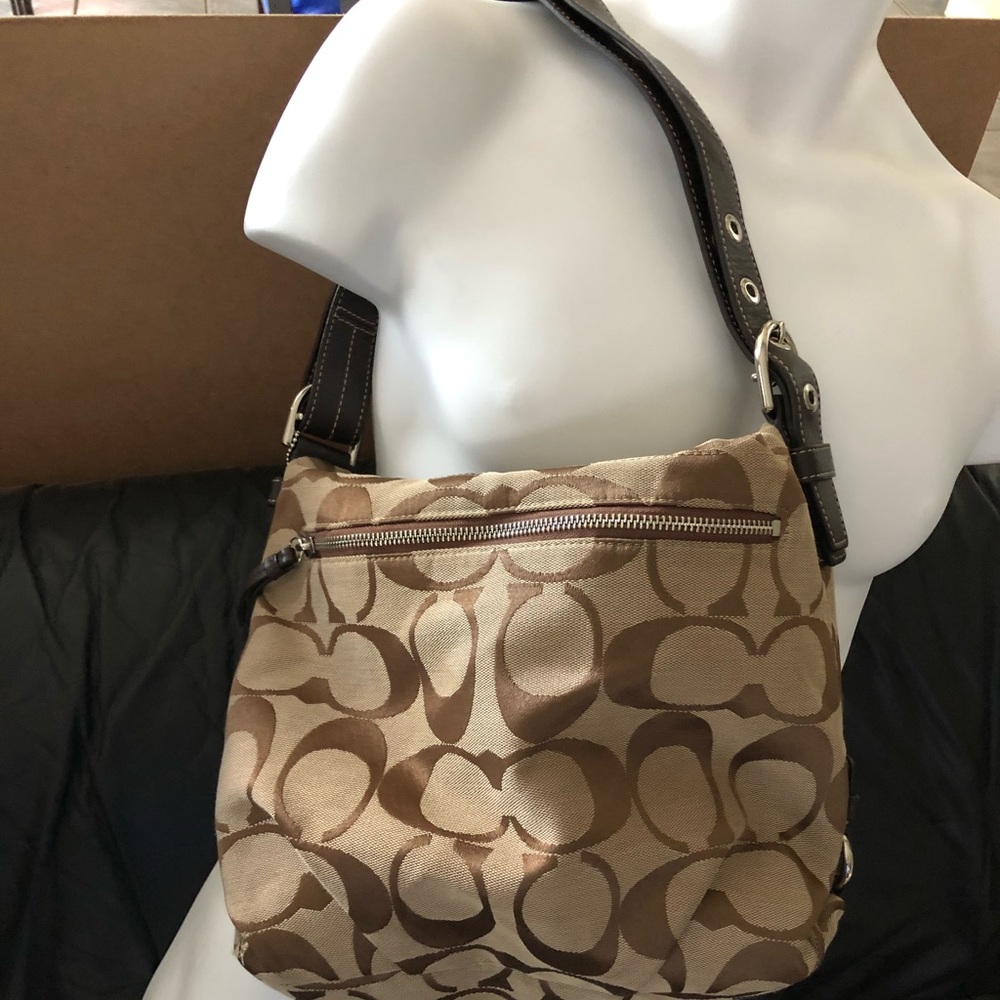 Coach signature brown shoulder hand bag